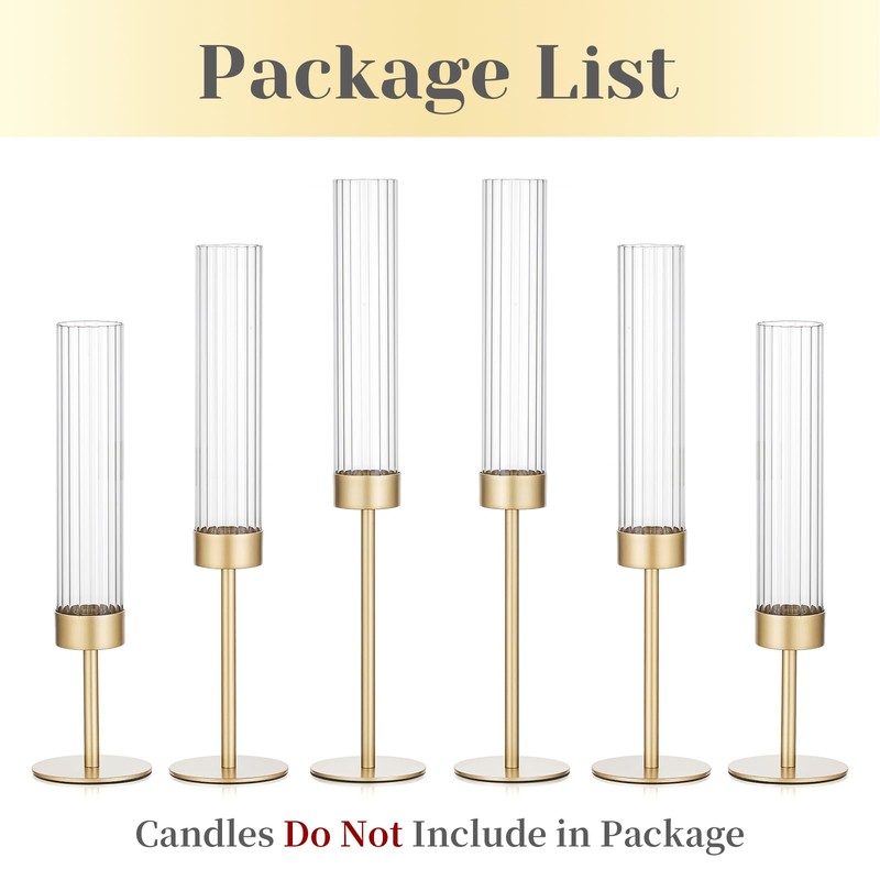 Hewory Gold Hurricane Candle Holders: Brass Candlestick Holders Set of