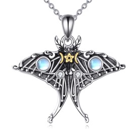 YAFEINI Moth Necklace 925 Sterling Silver Triple Moon Goddess Pendant Necklace Moonstone Jewelry Gifts For Women Friend