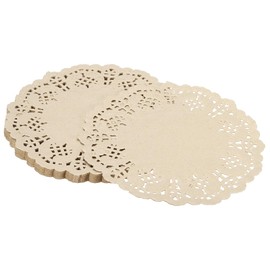 YELARXI Paper Doilies, Paper Lace Doilies Disposable Round Modern Decorative Placemats Bulk, 5.5 Inch Fit for Cakes Desserts Crafts Baked Grilled Fried Food Tableware (50 Pack, Kraft)