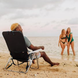 ONIVA - a Picnic Time brand Monaco Reclining Backpack Beach Chair, Outdoor Folding Lounge Chair, Lightweight Low Chair, (Navy Blue)