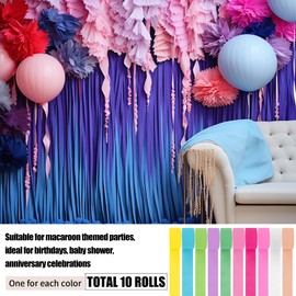 10 Rolls Crepe Paper Craft Streamers Hanging Rainbow Crepe Paper Streamers Macaron Color Crepe Paper Rolls Streamers Blue Pink White Crepe Roll Curtain Backdrop Hanging Tassels Festival Party Decor