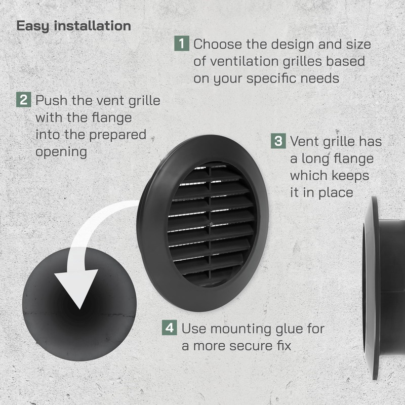 Vent Systems Ø3" Inch Black Louvered Plastic Door Vent –