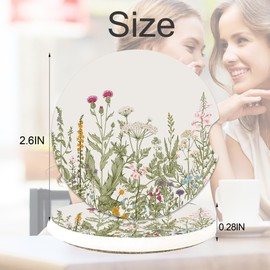 Herbs and Wilds Flowers Car Cup Holder Coasters, 2 Pack Cup Coasters Car Accessories Interior Aesthetic for Men Women, Absorbent Ceramic Coaster with Cork Back, Retro Car Decoration Gifts