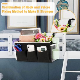 Lilithye Bedside Caddy Bedside Organizer Bedside Storage Caddy with Fixed Straps and Water Bottle Holder for Home College Dorm Bunk Bed Hospital Bed Crib Bed Rails (2pcs Black)