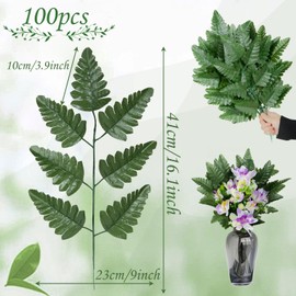 XONOR Artificial Silk Leaf Fern - Artificial Fern Leaves Stem Faux Greenery Plant for Cemetery Grave Headstone Wedding Home Garden Decoration (200Pcs, Dark Green)