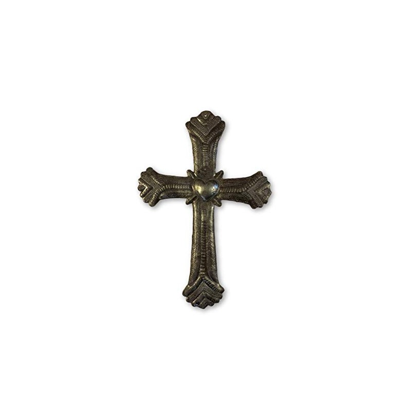 Large Metal Cross with Milagro Hearts 21 x 30.5 cm