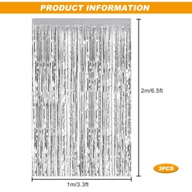 Tinsel Foil Curtain Backdrop, 3.2ft x 6.5ft Silver Metallic Tinsel Foil Fringe Curtains Background Door Photo Streamers Backdrop for Birthday