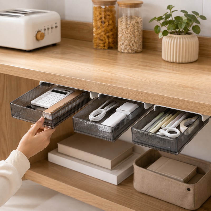 Under Desk Storage Drawer Organizer Set for Office & Home