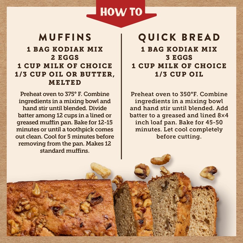Kodiak Cakes Muffin Baking Mix, Banana, High Protein, 100% Whole