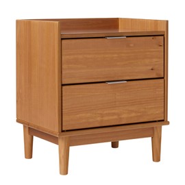 Walker Edison Blythe Mid-Century Modern Tray-Top 2-Drawer Nightstand, 20 Inch, Caramel