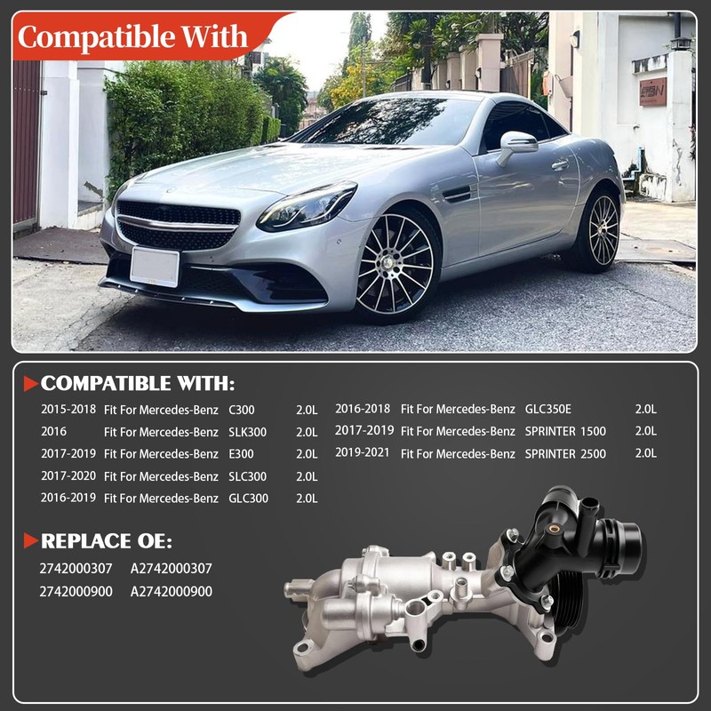 Engine Water Pump for Mercedes-Benz GLC300 2016-2019/GLC350e 2018-2020, C300 2015-2018,E300