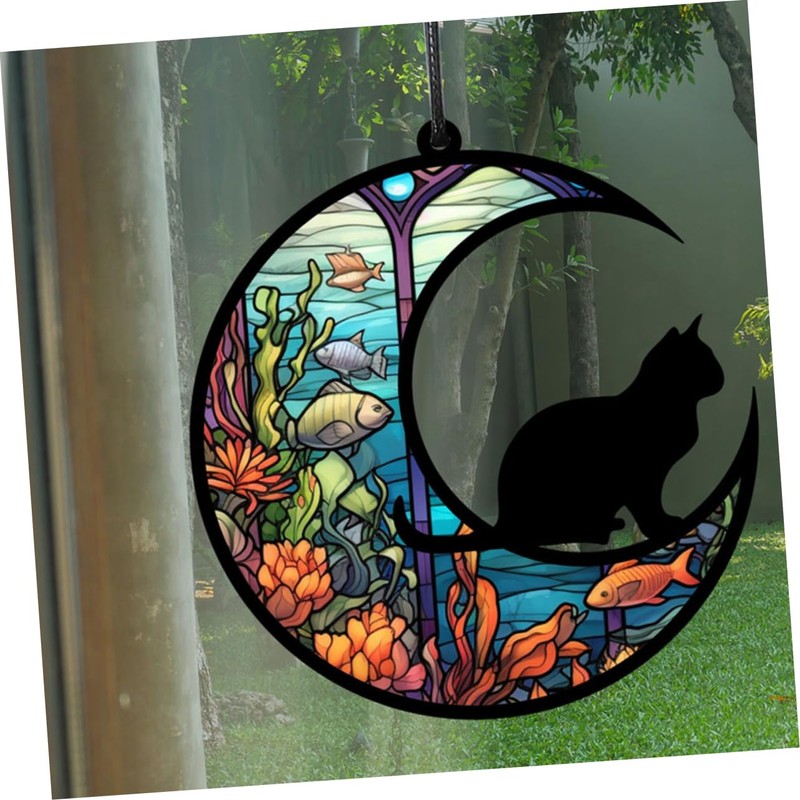 Levemolo Acrylic Cat Hanging Ornament Decorative Moon Shaped Window Decor