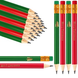 JarThenaAMCS 50Pcs Christmas Short Pencil with Eraser 4 in Red Green Writing Pencil Wood Xmas Winter Half Pencil for Classroom Office Stationery Gift