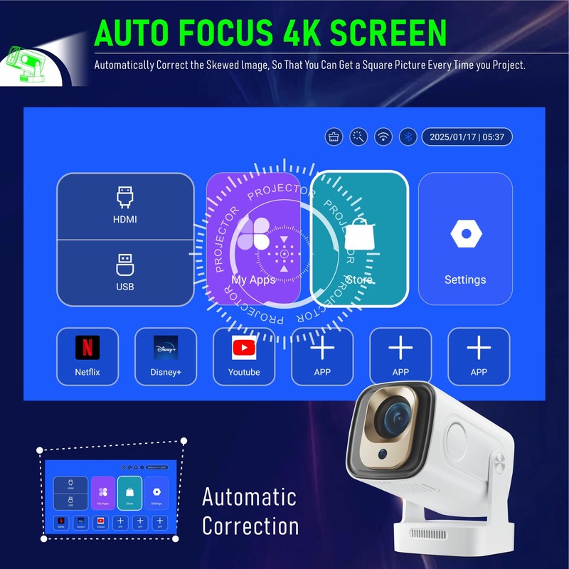 KEPEAK Smart Beamer 4K, Mini Projektor Android, Full HD 1080P,