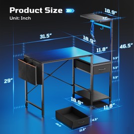 Bestier 44 Inch Gaming Desk for Small Spaces, Reversible Computer Desk with Drawers & Shelves, Modern Gamer Desk Table with Side Bag & Headphone Hook for Home Office, Black