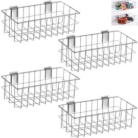 Hicarer 4Pcs Metal Slatwall Baskets and Bins Set Hanging Storage Baskets for PVC Slatwall Mounted Accessories Storage Display on Garage Panels(12.5x6.5x4,Silver)