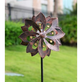 WSgift Copper 75in Solar Wind Spinner Multi-Color Seasonal LED Lighting Solar Powered Glass Ball with Kinetic Wind Spinner Dual Direction for Patio Lawn & Garden