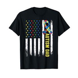 Retro American Flag Autism Dad Awareness Autistic T-Shirt