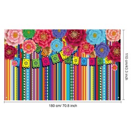 Mexican Party Decorations Mexican Theme Backdrop Fiesta Photo Backdrop Cinco De Mayo Carnival Colorful Flags Striped Floral Banner Table Decor Background Photo Booth Props Supplies, 5.9x3.6 ft