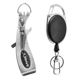 SAMSFX Fishing Quick Knot Tying Tool 6 in 1 Fly Line Clippers with Zinger Retractor (Silver Clipper)