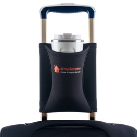 simpletome Luggage Travel Cup Holder, Portable Drink Caddy Bag Holds Two Coffee Mugs Frees Your Hands for Drinks Rolls on All Suitcase Handles Traveler Accessory (Black)