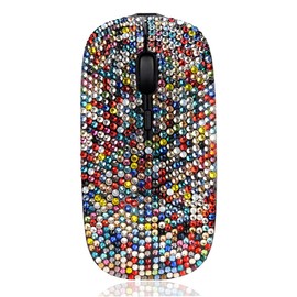 SA@ Luxury Bling Rechargeable Wireless Mouse with Austrian Crystal Rhinestone,Flat Slim Mouse for Laptop PC Girl's Gift (Colorful)