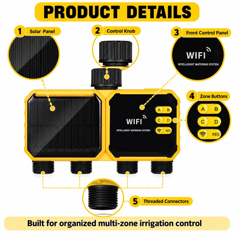 Solar WiFi Irrigation Timer for Garden Watering – 2-Outlet Smart