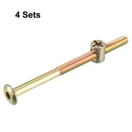 sourcing map Set of 4 Furniture Bolts Nut Set Hexagonal Socket Screw Bronze Tone M6 x 90 mm Fixed Hardware with Barrel Nuts