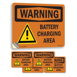 Battery Charging Area OSHA WARNING Vinyl Decal Label 14 Inch x 10 Inch - 5 Pack