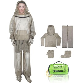 4-Piece Net Suit S/M, Full Body Jacket with Zippered Hood, Pants, Gloves & Foot Covers, Thickened Breathable Mesh, Adjustable Fit for Men & Women, Lightweight for Outdoor, Camping, Fishing & Gardening