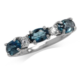 Silvershake 1.74ct. 3 Stone Genuine London Blue Topaz White Gold Plated 925 Sterling Silver Ring Size 10, 10, Sterling Silver Rhodium (White Gold Plated), Genuine London Blue and White Topaz Topaz
