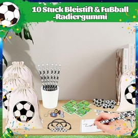 Pack of 70 Football Party Bags Children's Birthday Boy Football Decoration Birthday Children Party Bag with Football Pinball Game Jute Bag Bracelet Key Ring Erasers Pencils (Black)