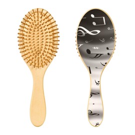 Paddle Brush Hair Brush, Round Wooden Pins Air cushion comb, Scalp massages Detangling Hair Hairbrush for Smoothing Hair Print Music Notes Black White