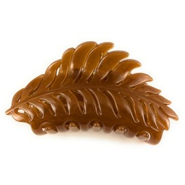 Brown leaf hair clip claw butterfly clamp 4 inches long open cut out leaves vine shiny plastic