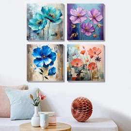 4 Pack Paint by Numbers Kit for Adults Beginners Framed - Flowers Adults Paint by Numbers Kits on Canvas with Paints and Brushes, Flowers Small Oil Paint by Number Kits for Home Decor 8 X 8 Inch