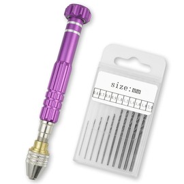 Precision Pin Vise Hand Drill Craft Tool with Drill 0.02 - 0.08 inch (0.6 - 2 mm) Set of 10 Sizes Resin Model Craft