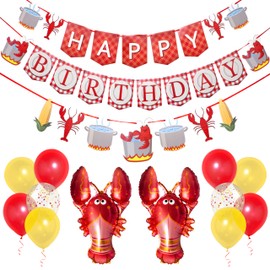 Pirese Crawfish Birthday Banner, Crawfish Birthday Party Decorations, Lobster Decor| Lobster Party Supplies Decorations | Crawfish Decor | Shrimp Seafood Boil Party Supplies | Crawfish Balloon