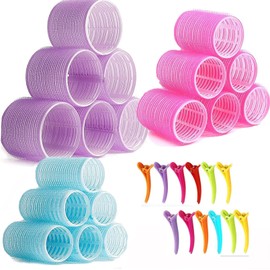 Uandhome Hair Rollers 30Pcs, 18 Pieces Self Grip Holding Hair Rollers Curlers 25 mm, 36 mm, 44 mm & 12 Pieces Duckbill Sectioning Clips for Salon Barber Hairdressing Hair Styling, Hair Roller