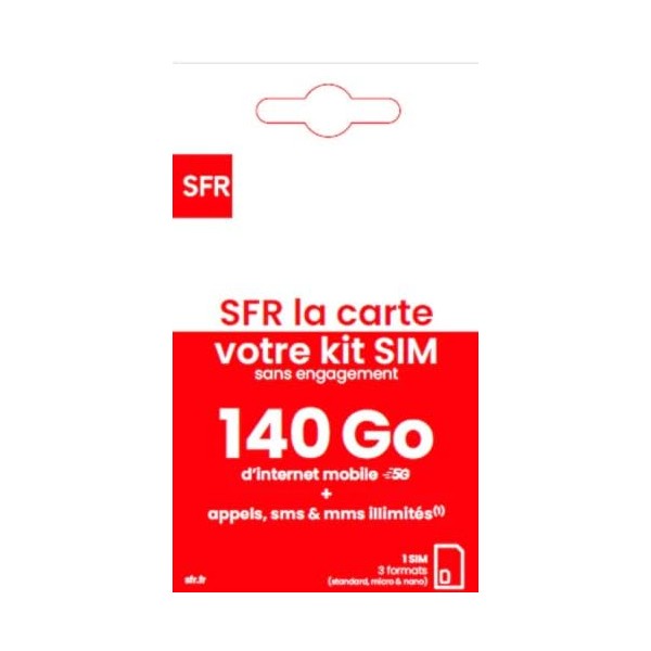 SFR Card 140GB Internet in 5G + Calls, SMS and MMS Unlimited No Subscription