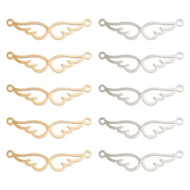 DICOSMETIC 20Pcs 2 Colors Angel Wings Connector Link Hollow Feather Wing Pendant with Double Loop Fairy Wing Charm Link Stainless Steel Jewelry Connector for DIY Bracelet Jewelry Making, Hole: 1.4mm
