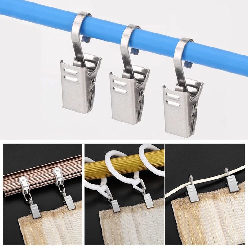 24 Pcs Set of Curtain Clips, Stainless Steel Curtain Hooks,