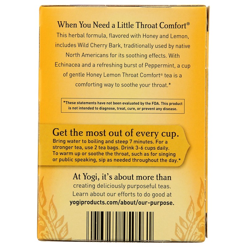 Yogi Tea, Honey Lemon Throat Comfort, 16 Count, Packaging May
