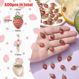 KitBeads 100pcs Enamel Strawberry Charms Alloy Kawaii Food Mini Fruit Chartms Vintage Titanium Red Strawberry Charms for Jewelry Making Bulk
