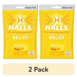 HALLS 2 Pack, HALLS Relief SUGAR-FREE Honey Lemon Cough Drops, 25 ct each Exp. 03/24