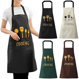 ClcIosis 4 Pieces Cooking Apron Women's Cooking Apron Men's Kitchen Apron Women's Apron Cotton Ideal for Kitchen and Catering, White, black, green, coffee colour, One size fits all
