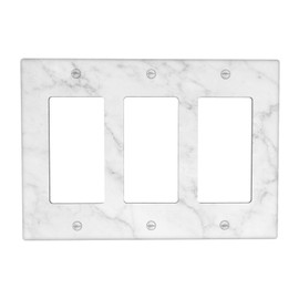 White Marble Triple Gang Rocker Decorative Light Switch Cover, 3-Gang Wall Plate Outlet Cover