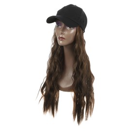 VOCOSTE Baseball Cap with Hair Extension Fluffy Wavy Wig 26 Inch Hairstyle Adjustable Wig Hat for Women Light Brown