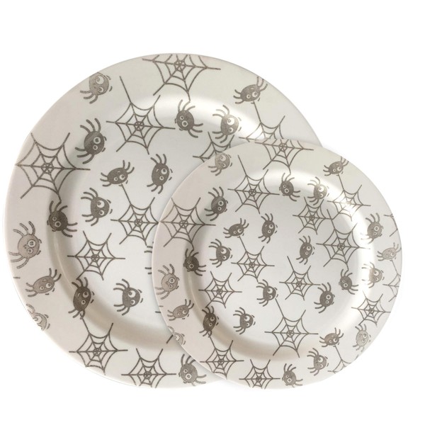 Party Joy 30-Piece Plastic Dinnerware Set | Halloween Plates | Fun Spider Webs Collection | (15) 10.25" Dinner Plates & (15) 7.5" Salad Plates | Heavy Duty Premium Plastic Plates