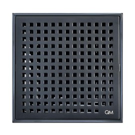 QM Square Shower Drain, Grate made of Stainless Steel Marine 316 and Base made of ABS, Lagos Series Mira Line, 5 inch 3/4, ORB/Black Finish, Kit includes Hair Trap/Strainer and Key