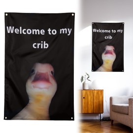 Hpmjz Funny Duck Flag Welcome to My Crib Tapestry 2x3 Feet Home Decoration Wall Art Backdrop with Brass Grommets for Room College Dorm Bedroom Indoor Outdoor Parties Man Women Easter